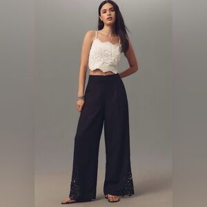 Anthropologie Ranna Gill Linen Blend Embroidered Wide-Leg Pants size XL